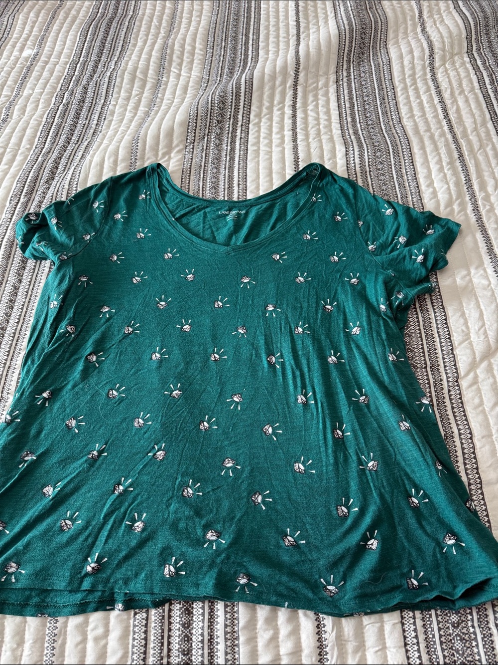 Lane Bryant Teal Short-Sleeve Floral Tee